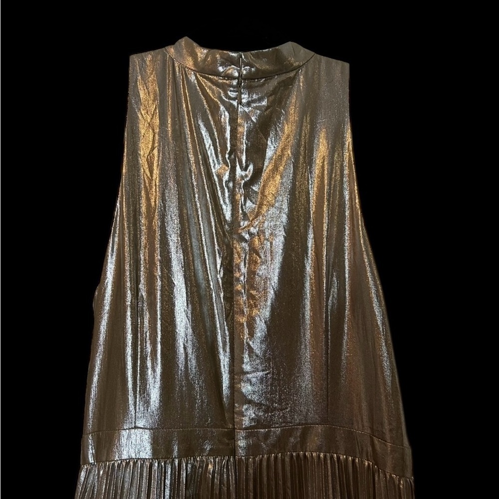 Ann Taylor Metallic Silver Halter Midi Dress - Picture 3 of 15